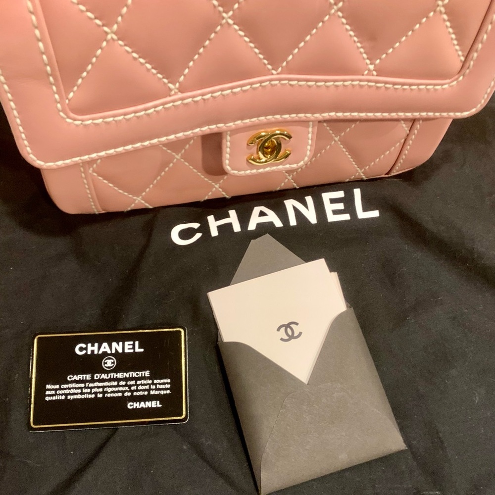 Rare Vintage Chanel Mauve Pink Surpique Top-Handle Flap Bag - Picture 10 of 11